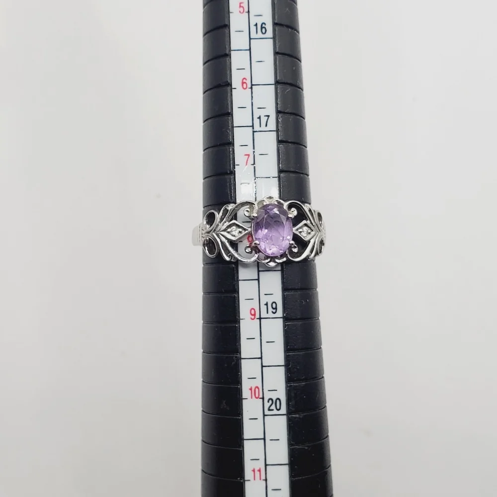 Genuine Oval Purple Amethyst & Diamond Simulants 925 Sterling Silver Orn…